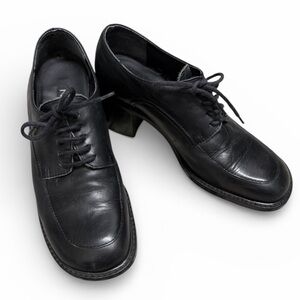 NINE WEST Vintage Huxley Black Leather Square Toe Lace Up Chunky Oxfords 6